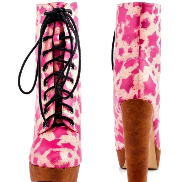 StarShip PLATFORM Lace Up BOOT STAR Boot Wood Heel - Picture 2 of 8